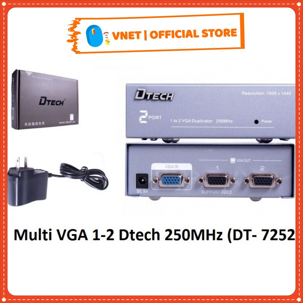 [Chính Hãng] Bộ chia VGA 1 ra 2 DTech DT7252 chống va đập, hoen gỉ