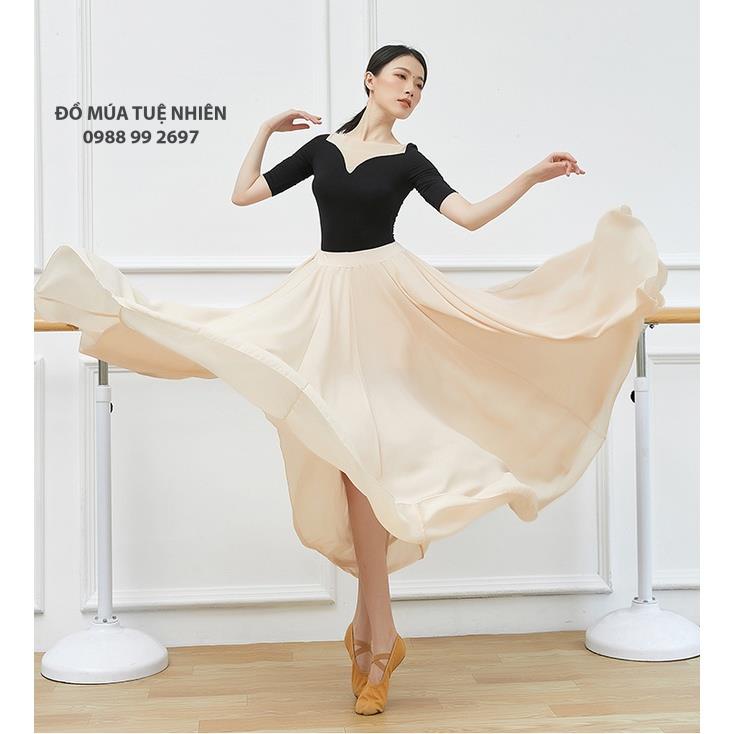 A130 | Áo tập múa cổ trang, tập yoga, múa đương đại phối lưới cổ lượn sóng - Đồ Múa Tuệ Nhiên