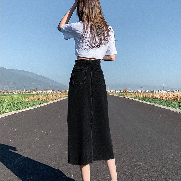 Chân Váy Jeans Dài Xẻ Tà Thời Trang Dành Cho Nữ