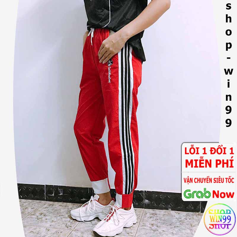[ FREESHIP ] Quần thể thao nữ phối sọc đen trắng kiểu jogger TẬP THỂ THAO 3 màu đen trắng đỏ