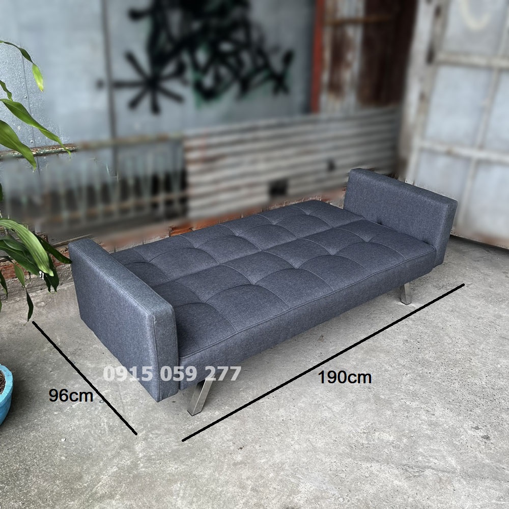 SOFA BED CÓ TAY CHẤT VẢI BỐ MỊN DÀI 1M9 CHÂN KIM LOẠI CAO CẤP