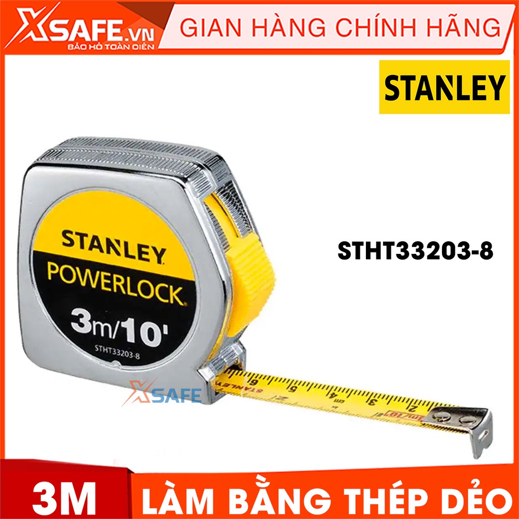 Thước cuộn POWERLOCK STANLEY lưỡi thép dẻo Thước cuộn Stanley thiết kế nhỏ gọn, vỏ máy làm từ nhựa ABS bọc cao su