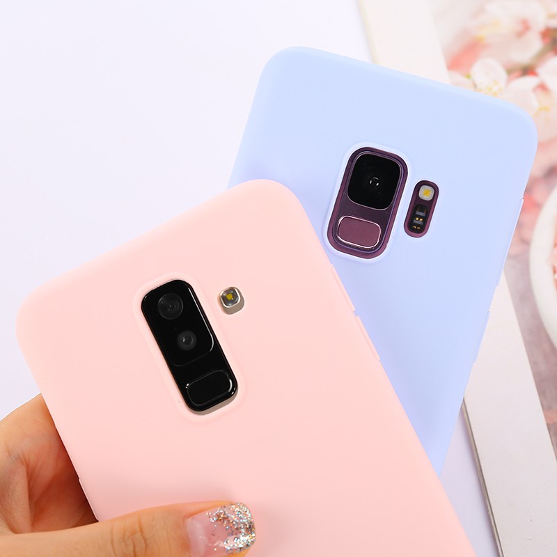 Ốp lưng TPU màu hồng / xanh dương / tím đơn giản cho Samsung Galaxy J2 J5 J6 J8 Prime 2018 J3 J7 Pro 2017