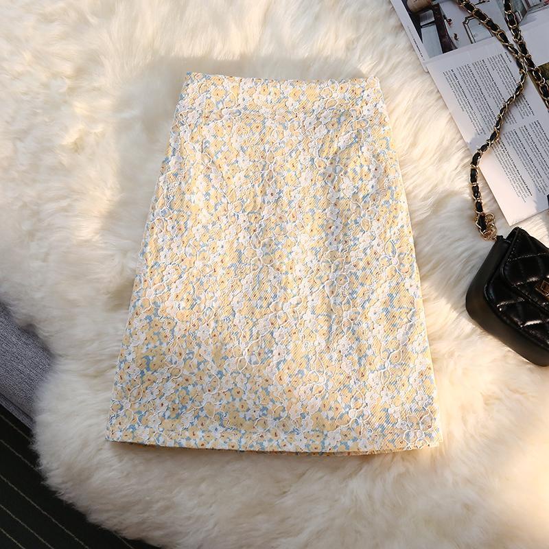 IELGY Chân váy IELGY dáng chữ A eo cao in họa tiết hoa nhỏ xinh xắn thời trang mùa hè dành cho nữ