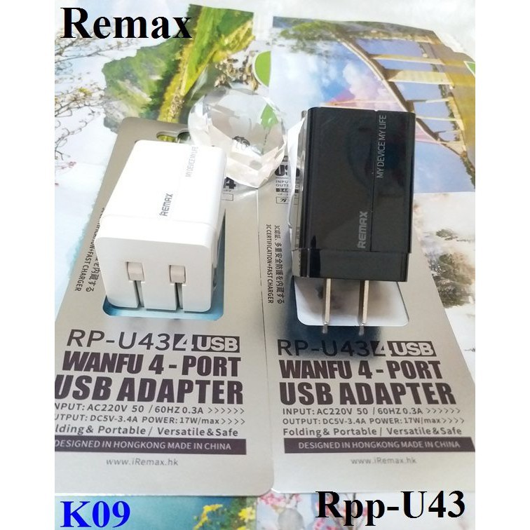 Cóc sạc đa năng Remax Wanfu RP-U43 4 cổng USB max 3.4A