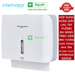Hộp đựng khăn giấy vuông lớn rút lau tay treo dán gắn tường không khoan INTERHASA E6008 nhựa đẹp nhà tắm vệ sinh toilet