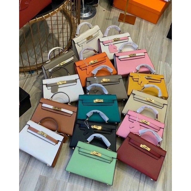 Túi quai xách da sần mini dáng thấp size 22cm