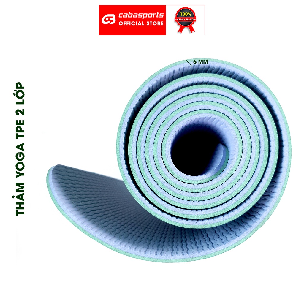 Thảm Yoga chống trượt Cabasports cao cấp, thảm tập yoga gym TPE 2 lớp đàn hồi 6-8mm