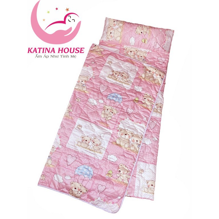 Túi ngủ trẻ em cotton satin Hàn Quốc siêu đẹp, mềm mát , bộ 3 nệm gối mền 3 trong 1 cho bé đi học