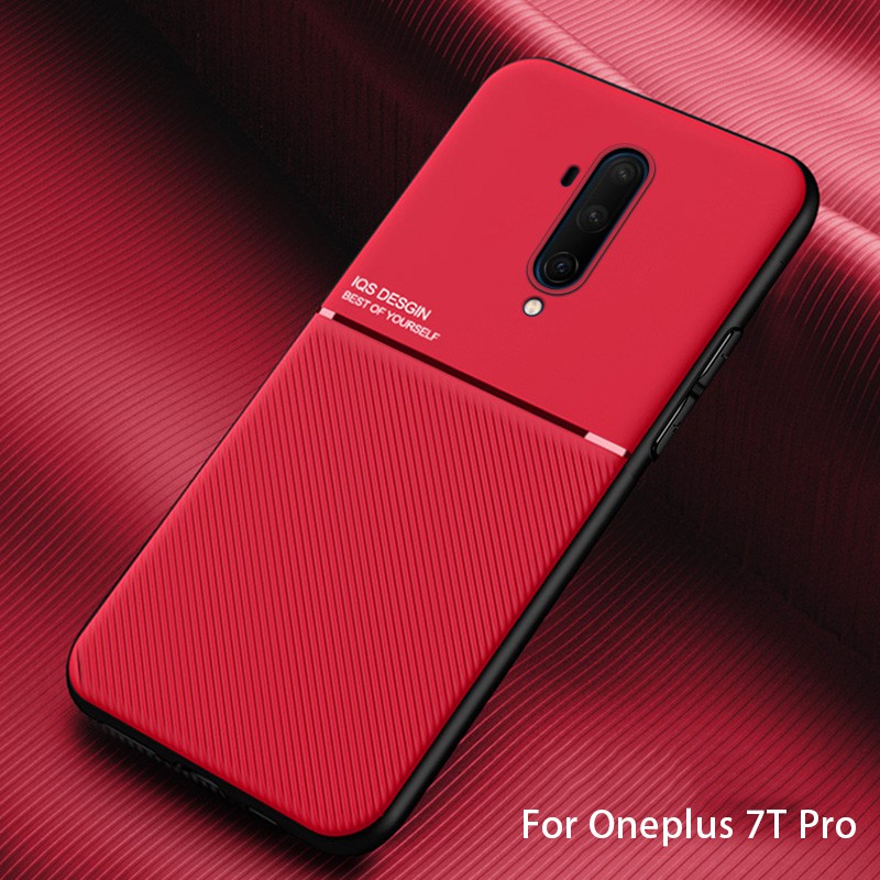 Ốp Điện Thoại TPU Phối Da Mềm Nhám Hít Nam Châm Chống Sốc Cho OnePlus 7 7T Pro