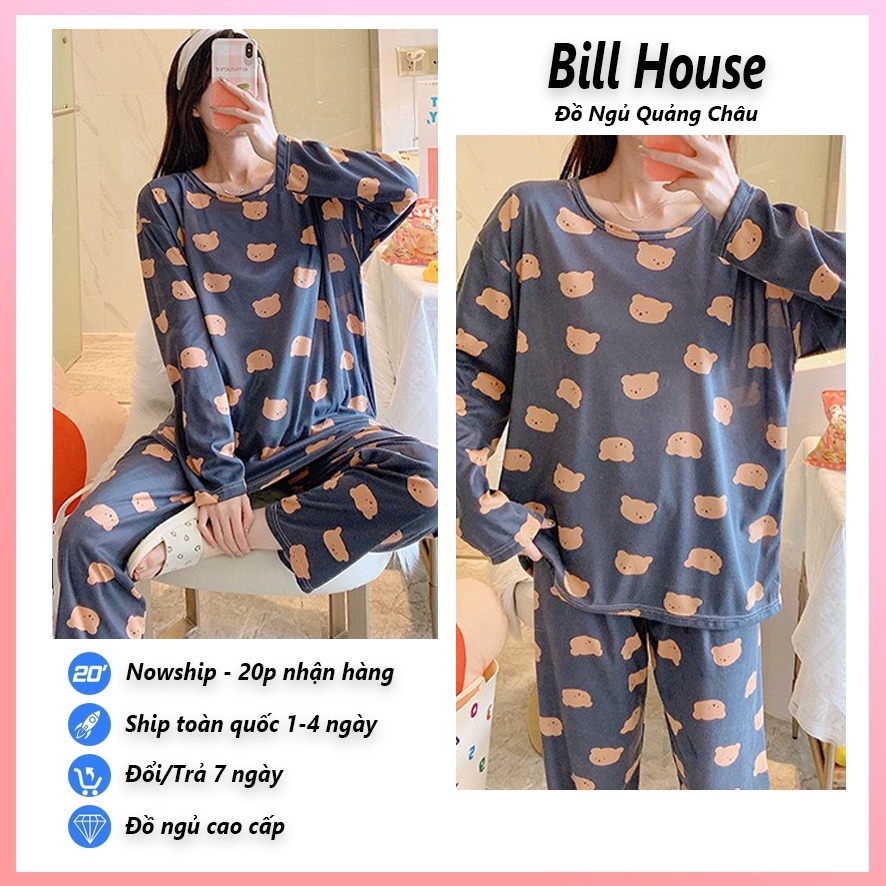 Đồ bộ nữ mặc nhà bộ ngủ dài tay dễ thương chất thun lạnh thu đông mỏng dịu TD01