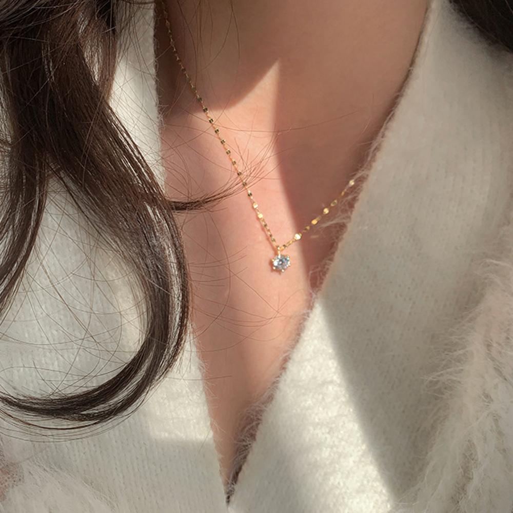 FORBETTER Vòng cổ Mạ Đồng Đính Đá Zircon Đơn Giản