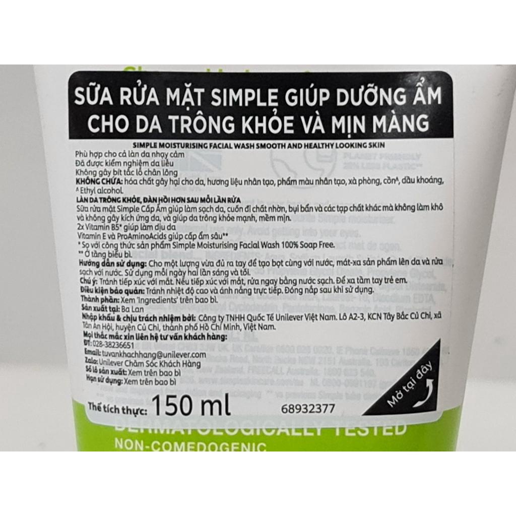 Sữa Rửa Mặt Dịu Nhẹ Simple Kind to Skin Moisturising Facial Wash 150ml