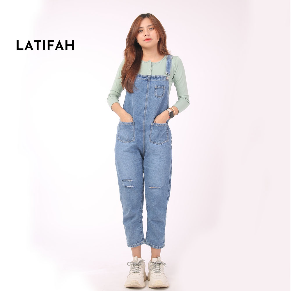 Quần yếm jean dài nữ LATIFAH YJ002 rách phong cách ulzzang hàn quốc