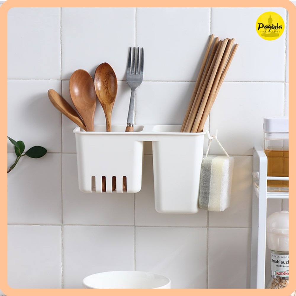 (SP mới) Hộp đựng thìa đũa 2 ngăn dán tường => Follow shop để nhận mã giảm giá