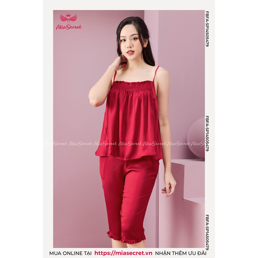 Bộ Đồ Ngủ Mia Secret Lụa Hải Đường Cao Cấp - Hai Dây Xéo Vải Chun Ngực Đỏ - SP14505479