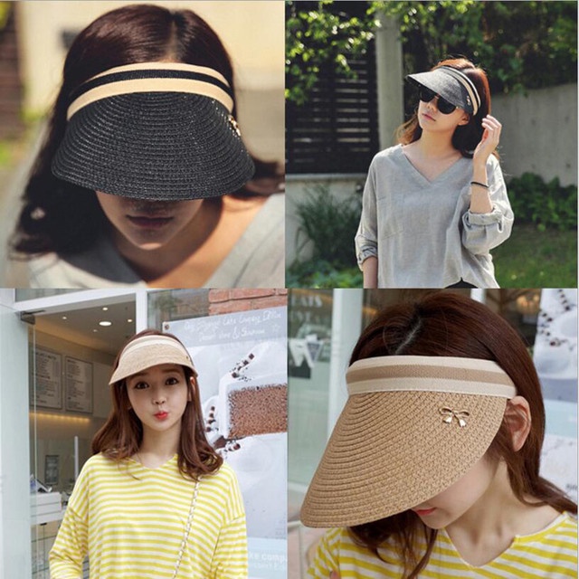 Mũ cói lưỡi trai gài đầu - mũ thể thao hở đầu - viền sọc ngang