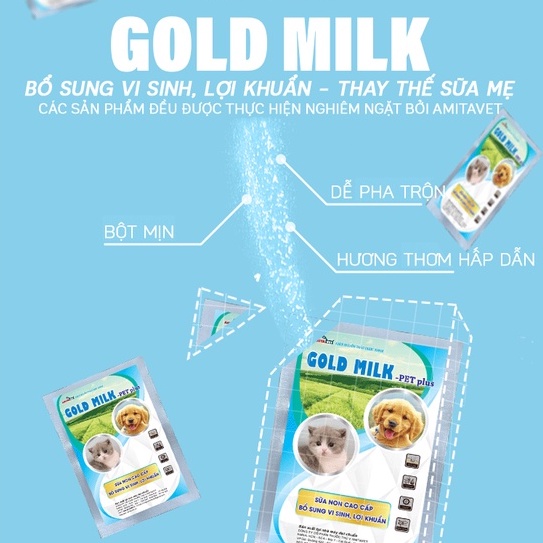 Sữa bột cho chó mèo Gold Milk Pet-Plus 150g Từ AMITAVET giúp chăm sóc thú cưng bổ xung vitamin, đạm, khoáng canxi