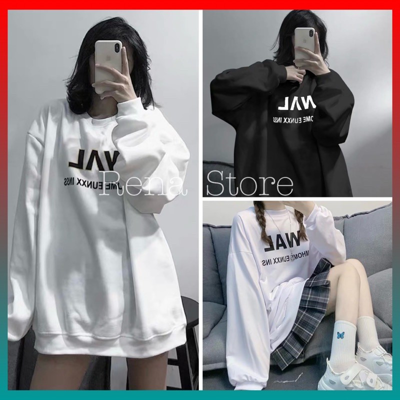 Áo sweater ❤️Sale❤️Áo lót nỉ dài tay dáng Unisex form rộng Hàn Quốc với hai màu trắng đen phối chữ basic