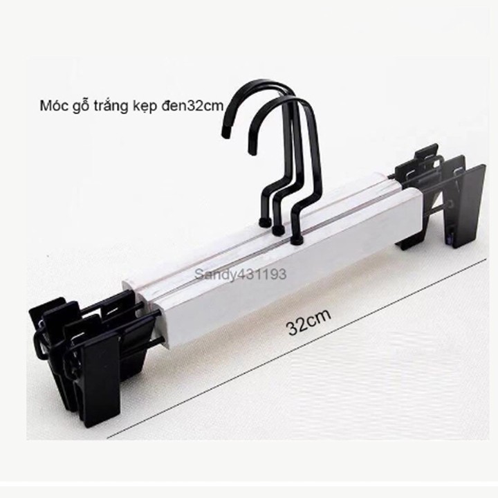 Móc Kẹp Gỗ Trắng Kẹp Sơn Đen Cao Cấp 32cm ( Bộ 10 Móc)