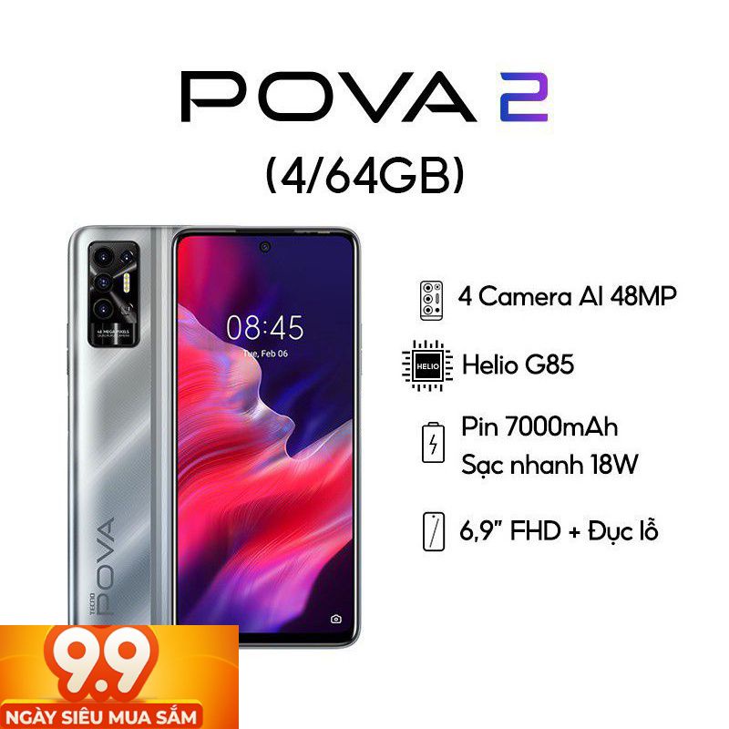 [Rẻ Vô Địch ] Điện thoại TECNO POVA2 (4GB+64GB) - Hàng chính hãng