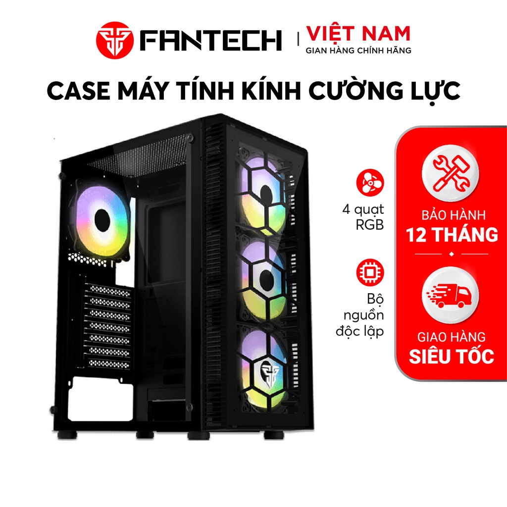 Vỏ Case Máy Tính Mặt Bên Kính Cường Lực FANTECH CG73 HEXA Tặng Kèm 4 Quạt LED RGB -  Hàng Phân Phối Chính Hãng