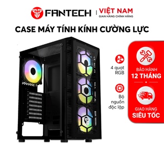 Vỏ Case Máy Tính Mặt Bên Kính Cường Lực FANTECH CG73 HEXA Tặng Kèm 4 Quạt LED RGB -  Hàng Phân Phối Chính Hãng