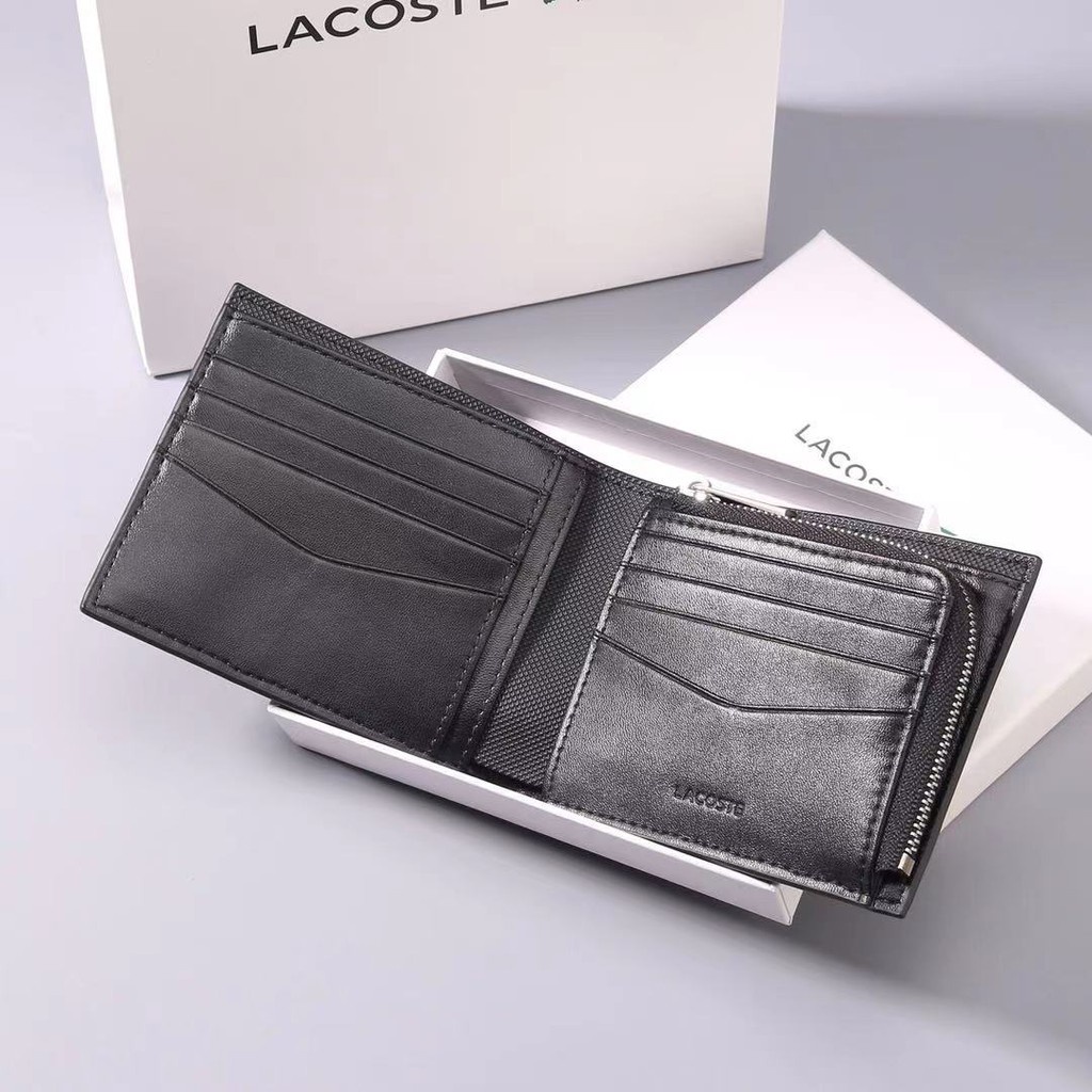 Ví Da Lacoste Dáng Ngắn Gập Đôi Thời Trang Cho Nam Nữ