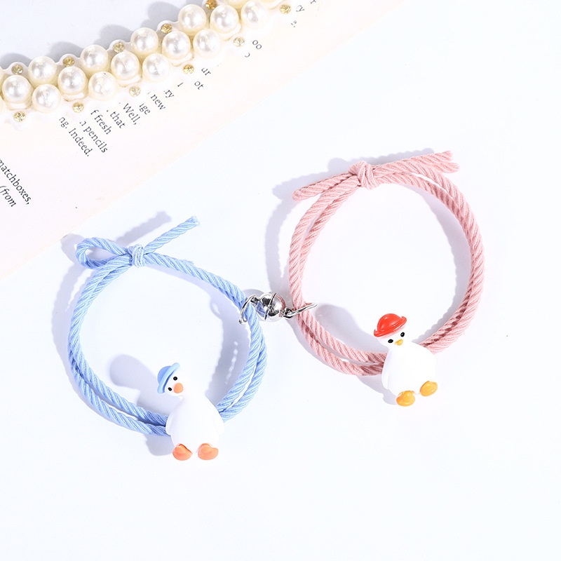 Set 1 / 2 Vòng Tay Bện Dây Thừng Gắn Mặt Hình Vịt / Chữ Love You Cho Cặp Đôi