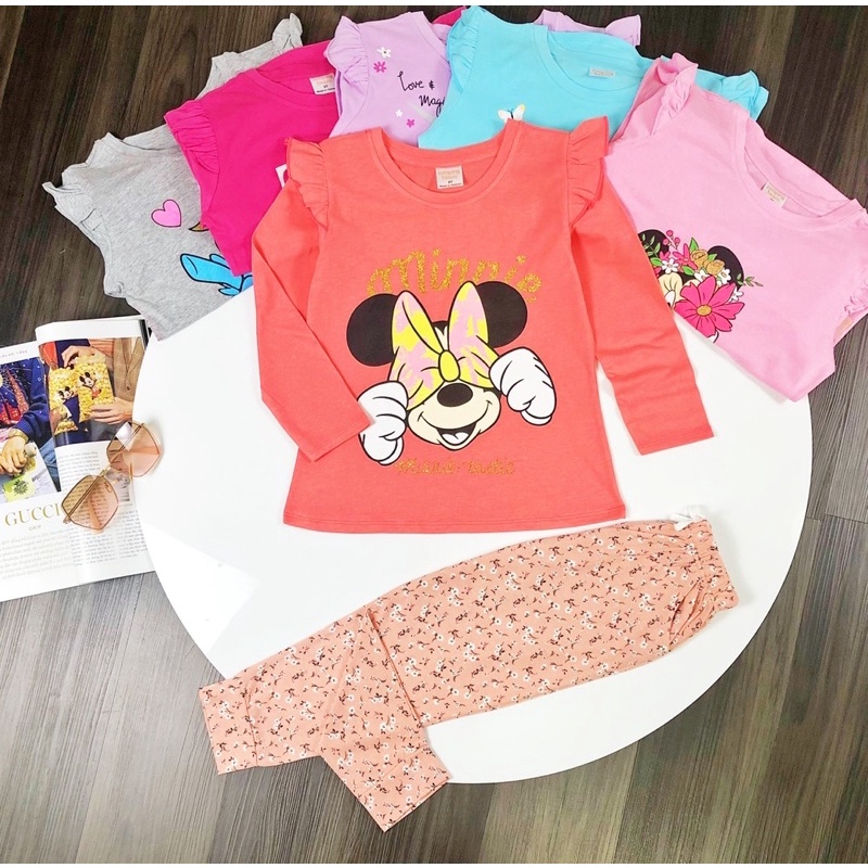 Bộ dài tay bé gái thun cotton Janeshop, Set quần áo thu đông mềm size đại 9-14: 20-45kg