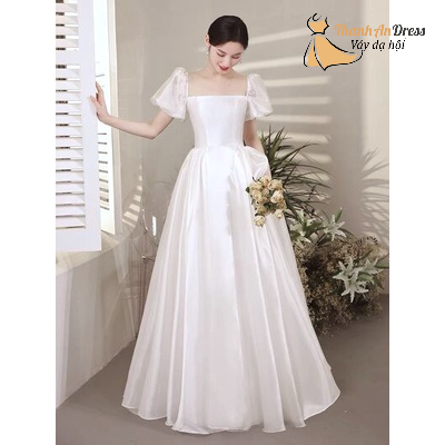 Đầm cô dâu, dạ tiêc, váy form dáng xòe tay bồng