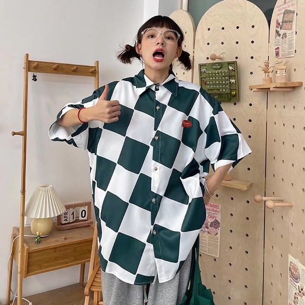 Áo Sơ Mi Cổ Vuông Tay Ngắn Dáng Rộng Phong Cách Hip hop Hàn Quốc Thời Trang Cho Nam Và Nữ