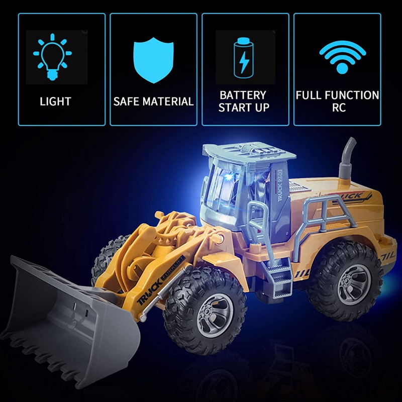 Xe đồ chơi (xe điều khiển từ xa) xe ủi điều khiển 7 động tác có nhạc đèn cho bé chất liệu nhựa ABS chắc chắn an toàn