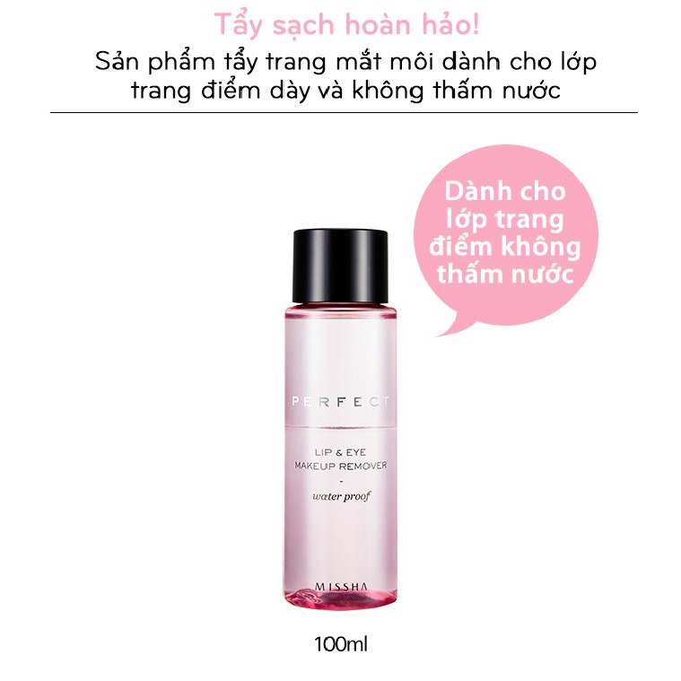 Tẩy trang mắt môi Missha Perfect Lip &amp; Eye MakeUp Remover WaterProof 100ml