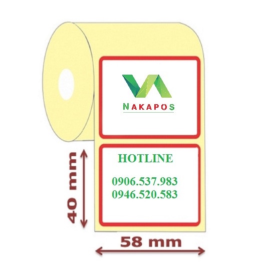Tem nhiệt in mã vạch, cân điện tử siêu thị, trà sữa, in nhãn 1 tem/hàng khổ 58x40 mm