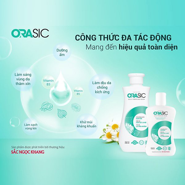 Dung Dịch Vệ Sinh Phụ Nữ Hàng Ngày ORASIC 200ml - Tinh chất lá Trầu Không làm sạch, dưỡng ẩm, khử mùi, kháng khuẩn