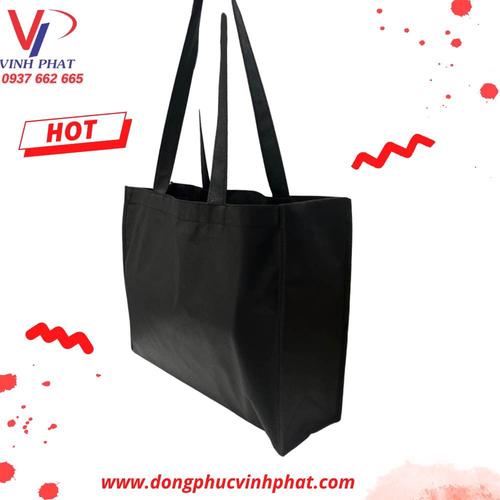Túi Vải Không Dệt Màu Đen 2 Quai Form Ngang - Túi Vải Bảo Vệ Môi Trường Quà Tặng Đẹp Giá Rẻ  - VĨNH PHÁT