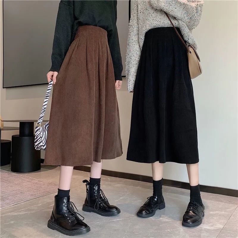 Chân Váy Nhung Lưng Cao Dáng Chữ A Thời Trang Xuân Thu Phong Cách Retro Cho Nữ