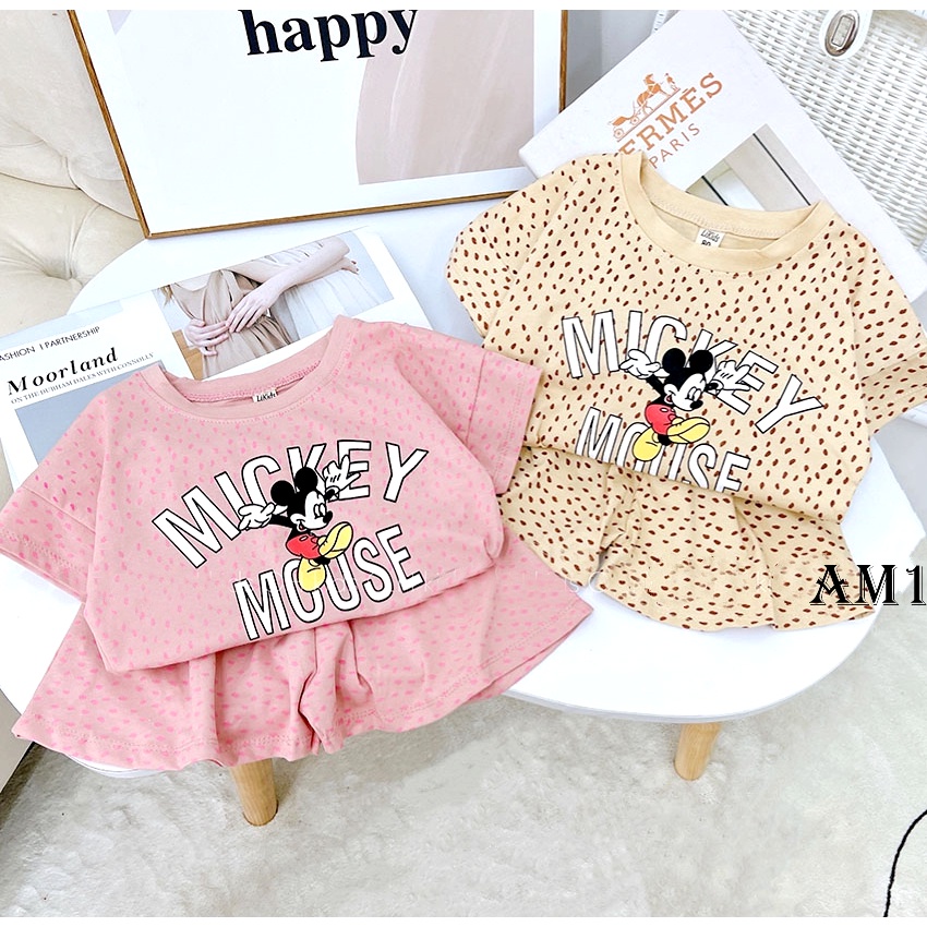 (8-18kg) Đồ bộ bé gái cộc tay Mickey cho bé QATE930