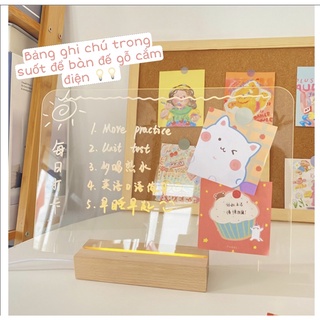 Bảng ghi chú trong suốt đế gỗ cắm điện kèm bút viết màu trắng tẩy xoá dễ dàng