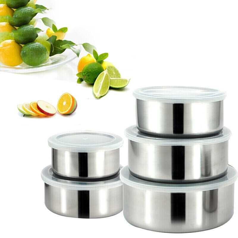 Hộp đựng thức ăn 💖𝑭𝑹𝑬𝑬𝑺𝑯𝑰𝑷💖 Bộ thố 5 cái inox đựng thức ăn có nắp đậy tiện dụng