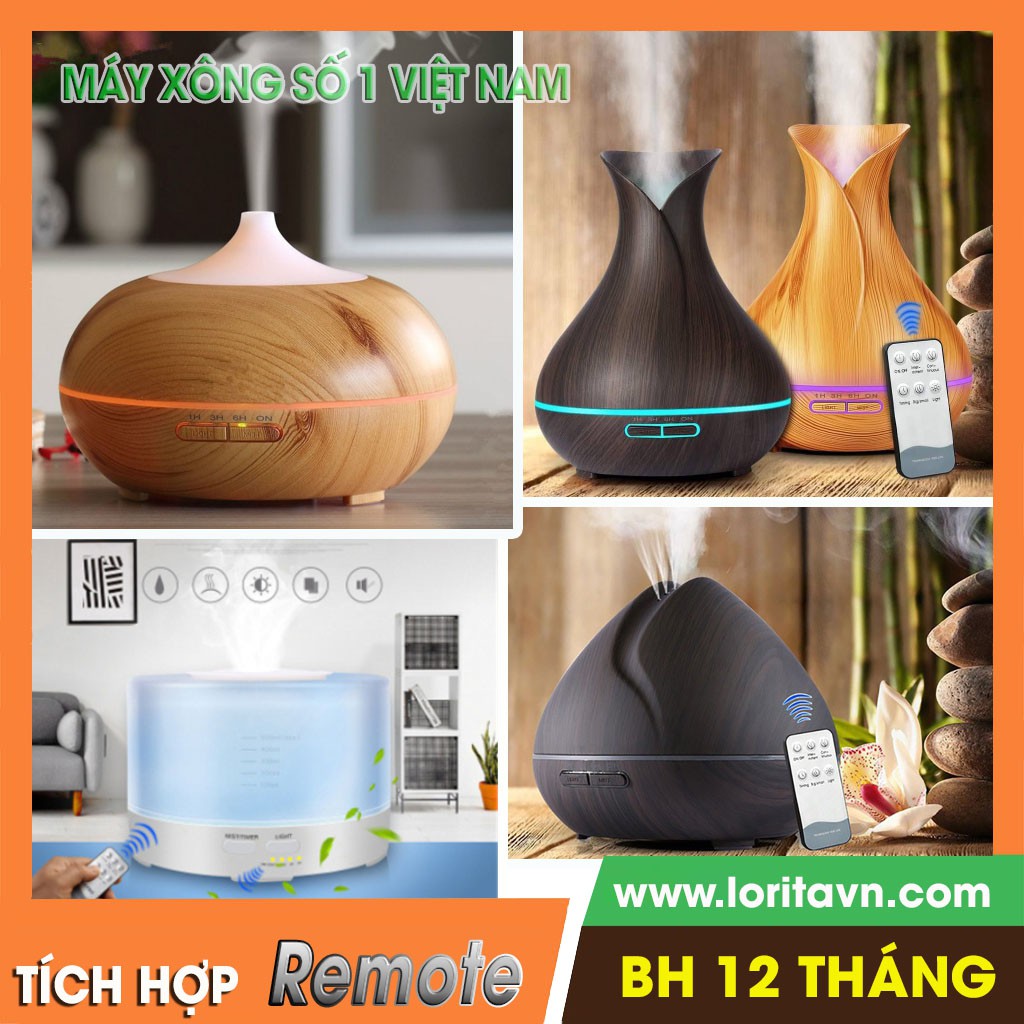 [TẶNG TINH DẦU] Máy xông tinh dầu, phun sương tạo ẩm, khuếch tán siêu âm cao cấp LORITA tích hợp Remote #