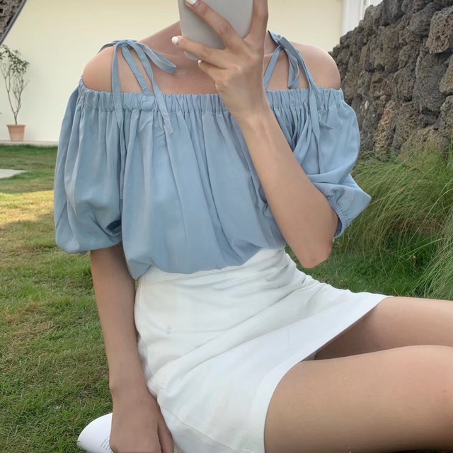 Áo hai dây trễ vai lanh lụa trơn màu basic Ulzzang style AJJ Hàng quảng Châu Có video tự quay