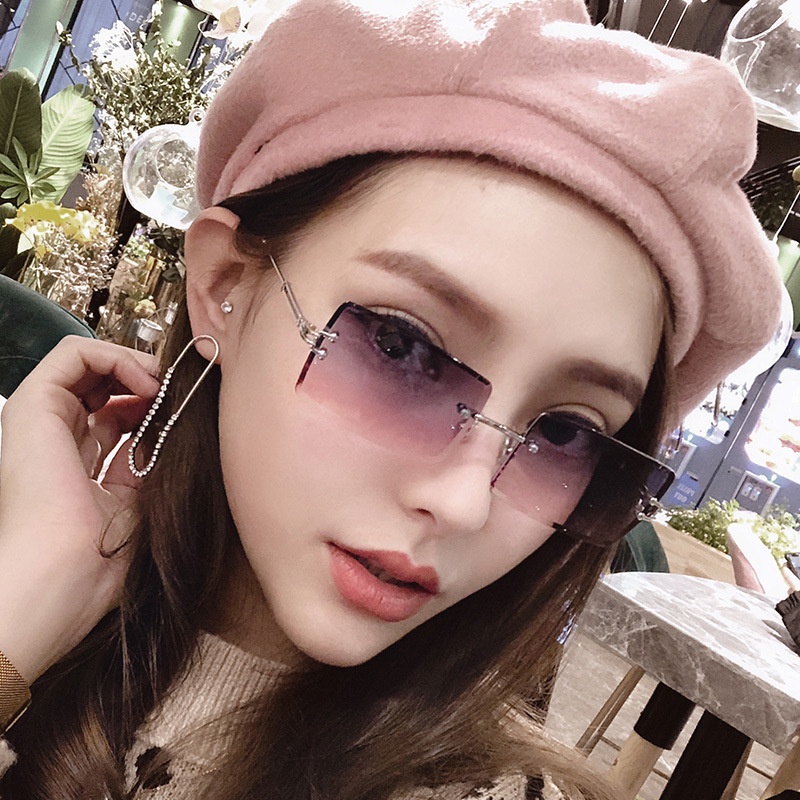 Kính Mát Gọng Vuông Không Viền Phong Cách Âu Mỹ Thời Trang Cho Nữ