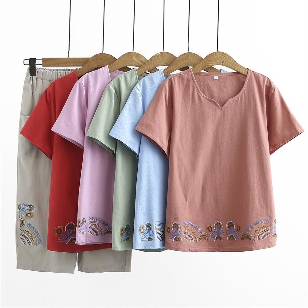 Set Áo Thun Tay Ngắn + Quần Short Chất Liệu Cotton Có Size Lớn 5xl Năng Động Thời Trang