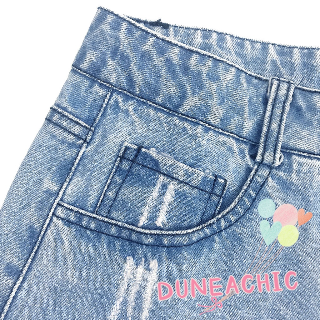DUNEA Quần Short Denim Lưng Cao Phối Rách Cá Tính Quyến Rũ Cho Nữ