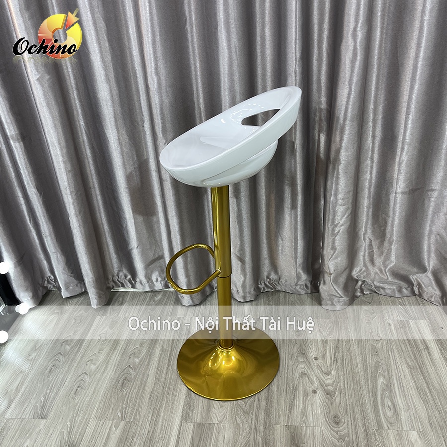 Ghế Quầy Lễ Tân, Ghế Quầy Bar Mẫu NHỰA KHOÉT LỖ Chân Vàng K1 Tĩnh Điện Điều Chỉnh Độ Cao 60/80 Phong Cách Hi