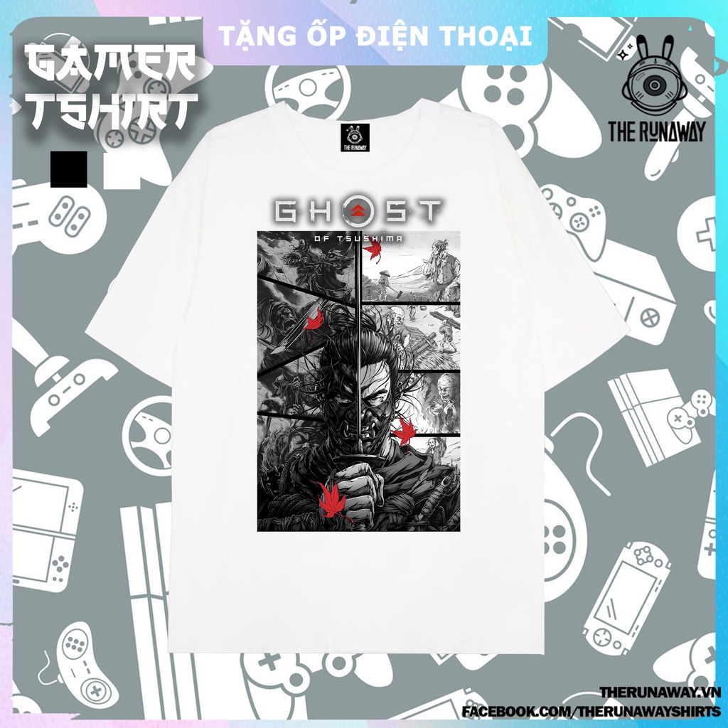 Áo phông Gamer #22 : Ghost of tsushima samurai by The Runaway form xuông Unisex Cotton 100% Nhiều màu cho nam nữ