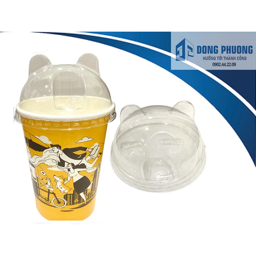 50 Nắp nhựa pet cafe ly trà sữa nắp cầu 90 hình gấu ly cao cấp - đông phương đồ dùng 1 lần