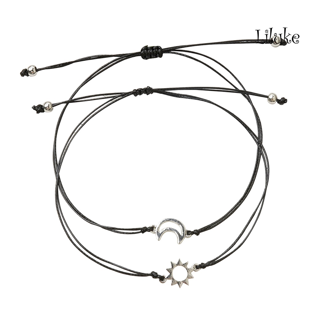 2 Vòng Tay Hợp Kim Màu Trơn Trang Trí Mặt Trăng Và Mặt Trời Xinh Xắn